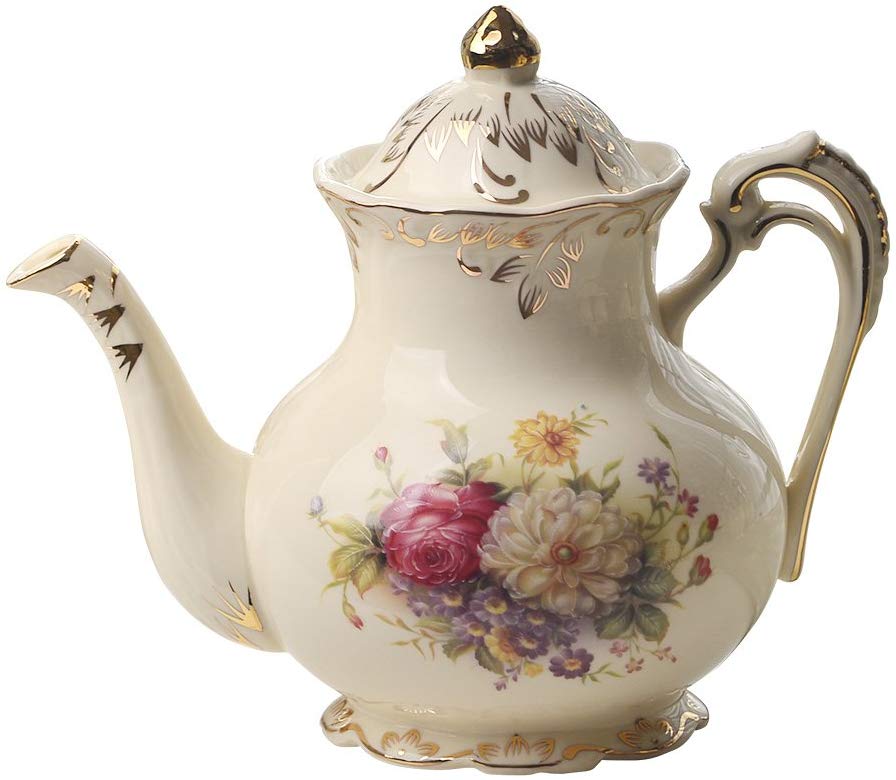 tetera de cerámica con diseño de arbustos de flores de Yolife color marfil diseño floral vintage, 847 ml
