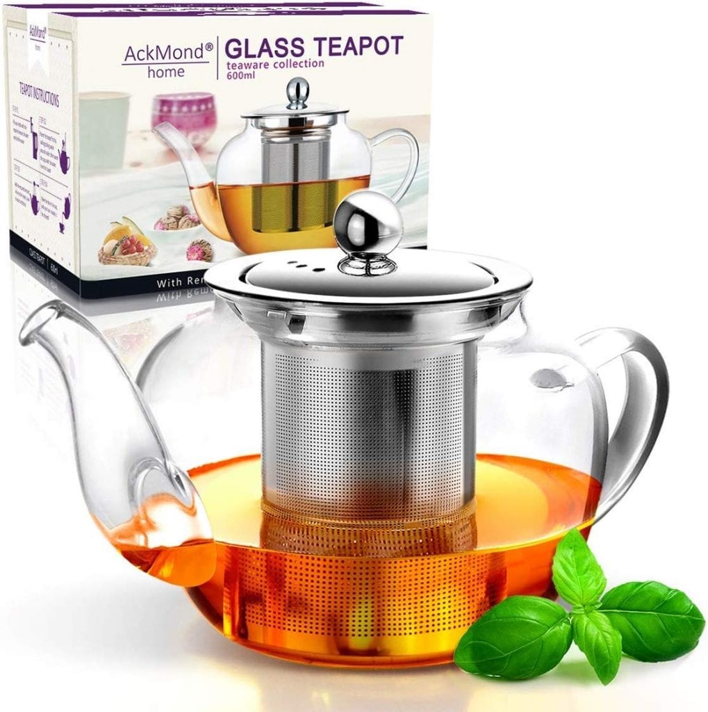 tetera de cristal ACKMond 600ml tetera de cristal transparente en forma de manzana con infusor de acero inoxidable resistente al calor