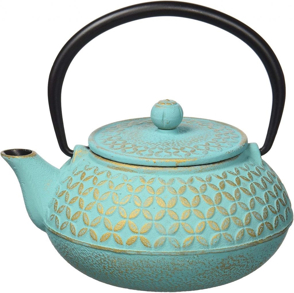 tetera de hierro Quid 74007046 con filtro inoxidable turquesa dorado 0.5cl